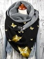 Warm neck gaiter with golden butterfly print and button closure in black and gray - 20-Gold Butterfly Glow