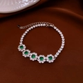 Élégant bracelet réglable en argent avec cinq fleurs en zircon vert et cristaux blancs - Style 80# Argent Vert Floral