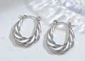 Polished silver irregular U-shaped earrings with unique twisted rope texture design - Silver Style K7-109