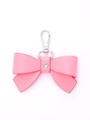 Pink leather bow keychain with silver clasp and rhinestone detail for women's bags - Light Pink