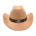 Khaki western cowboy hat featuring a decorative band with a metal lion head ornament - One Size / Camel (Lion Head)