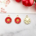 Three red enamel flower charms with gold edges for DIY jewelry and accessories - 13x16mm / Red