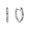Detailed close-up of s925 silver hoop earrings with blue and purple star and moon gems - 925 Silver / White Gold