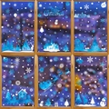 Blue watercolor Christmas window static stickers featuring reindeer and snowflake designs - [6 Sheets Combo] BQ402+403+405+406+410+413