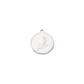 Close-up of a silver stainless steel round charm with lily of the valley engraving - May - Lily