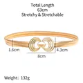 Gold elastic spring waist belt with 63cm length and symmetrical arched buckle design - Streamlined Arc Buckle Style (HYY19640) / Gold