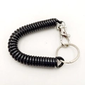 Elastic black plastic spiral keychain with durable metal swivel hook and key ring - Black