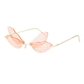 Creative dragonfly wing sunglasses with translucent orange lenses and gold metal temples - Pink