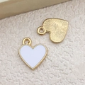 White heart wing alloy pendant with gold plating and textured back for DIY jewelry - 1Pc White Heart Shape Charm 11x13mm