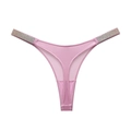 Rosa Satin-Tanga für Damen mit luxuriösen Strass-Hüftbändern und niedrigem Bund - S / Kirschblütenrosa (Gradient Strass)