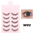 Natural long eyelashes model W02 set of 5 pairs in pink packaging with daily makeup effect - W02 Cotton Thread Stem - 5 Pairs