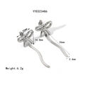 Silver bowknot earrings with tassel chains in stainless steel, dimensions and weight details - Silver Bowknot Tassel Earrings (YYE023486)