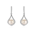 Orecchini a goccia d'acqua in argento S925 con perle bianche e pavé di diamanti brillanti - Argento 925 / Oro Bianco