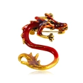 Vintage gold-plated dragon brooch with red-brown enamel finish for men suit lapel - Red Brown Enamel S-Dragon