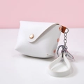 Mini portamonete in pelle bianca con motivo litchi e rivetti in metallo oro rosa - Bianco