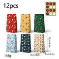 Set van 12 Kerst papieren geschenkzakjes met patronen en stickers, 22x12x8 cm - Rood Blauw Geel Groen Cartoon Stijl (S621#)