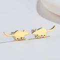 Minimalist golden mouse stud earrings made of stainless steel with a sleek polished finish - Little Mouse / Gold