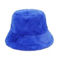 Macro detail of royal blue plush faux fur texture on a warm winter bucket hat - M (56-58cm) / Sapphire Blue