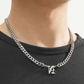 Silver Cuban link necklace with Gothic letter pendant worn on neck for hip-hop style - Silver Letter N
