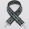 Correa ancha ajustable para bolso con diseño geométrico verde y ganchos plateados - Estilo 447 Gancho Plateado