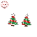 Boucles d'oreilles sapin de Noël en argent sterling S925 avec émail coloré pour femme - Style Sapin de Noël (E224)
