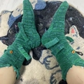 Funny green knitted crocodile socks with button eyes and unique 3D animal design - Crocodile