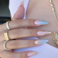 Handmade press-on nails with pearl gradient design and shell textures in almond shape - K049【24pcs】 / Boxed (jelly Gel + Granules)