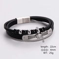 Herren Armband aus schwarzem Leder mit Medusa-Kopf und griechischen Motiven in Silber - Medusa Kopf Griechischer Meander Silber Stil (Stil 8)