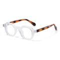 Polygonal sunglasses with frosted white frames and tortoiseshell temples for outdoor wear - Anti-Blue Light Plain Lens / Matte Transparent White Frame