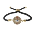 Adjustable evil eye charm bracelet with gold plating and colorful zircon stones on black cord - Milan Rope Style / Black