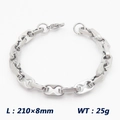 Bracciale a maglia chicco di caffè in acciaio inossidabile lucido con chiusura a moschettone - Stile Spesso Argento (KB1862237-Z)