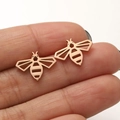 Pendientes de abeja minimalistas en acero inoxidable chapado en oro rosa de 18 quilates - Oro rosa