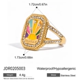 Detail of sunshine gold ring with colorful enamel inlay and sparkling cubic zirconia - Sunshine Rays Style (JDR0205003)