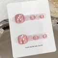 Handmade metallic rose pink and glitter sequence press-on toe nails set in a tray - Small (S) / Rose Gold