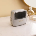 Silver PU leather makeup bag with transparent window and metal zipper for travel storage - Small / Silver