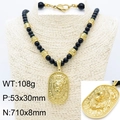 Lion head pendant necklace with black beads and gold accents on a mannequin - Pure Gold Color