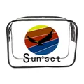 Transparent PVC travel toiletry bag with black trim and sunset eagle graphic print - 062-Sunset Raptor Silhouette