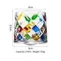Hand-painted colorful gemstone texture 270ml thick glass whisky cup with wood base - Multicolor Gemstone Pattern