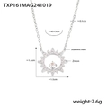 Collana con ciondolo a raggiera in acciaio inossidabile argento con zirconi - Collana in Zirconia con Fiore di Sole in Acciaio