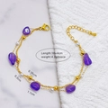 Bracciale bohémien a doppio strato dorato con pietre viola e perle, regolabile 16+4cm - Viola
