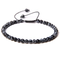 4mm snowflake obsidian beaded bracelet with adjustable black braided rope and stone charms - Imported Snowflake Stone