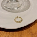 Vintage gold adjustable ring with round links and luminous yellow cat eye stones - J121 Vintage Cat Eye Stone Open Ring