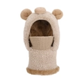 Completo berretto e sciarpa orsetto in peluche beige con fodera calda in pile - Cachi