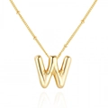 Golden necklace with a 3D puffed letter W balloon pendant on a beaded chain - Gold Letter W