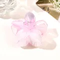 Macro view of a gradient pink flower hair claw clip with transparent resin finish - Transparent Pink White