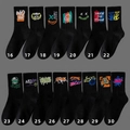 Men's black cotton socks with 15 street style graffiti designs and ribbed cuffs - Unisex (35-44) / K3 Series Black Selectable