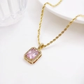 18K gold plated stainless steel twist chain necklace with pink square zircon pendant - Gold-Pink Zirconia