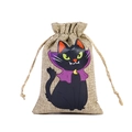 Burlap Halloween gift bag featuring a black cat vampire print with drawstring closure - Black Cat