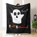 Halloween-geest flanellen deken met Boo en Happy Halloween print in zwart en oranje - Zwarte Cartoon Geest Boo Stijl (71033-10) / 70*100CM
