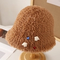 Sombrero de felpa marrón con parche de oso y detalles de corazón para el invierno - M(56-58cm) / Caramelo